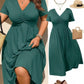 ⏰ Plus size V-ringad midi-klänning – volangärmar, mjukt fall & perfekt för att framhäva kurvorna, bekväm hela dagen 🌿