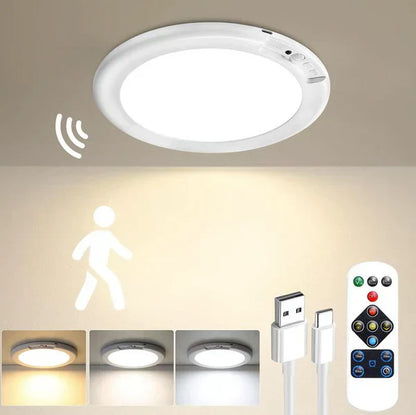 💡Uppladdningsbar Rörelsesensor Taklampa med Fjärrkontroll - Magnetisk Trådlös Taklampa Batteridrivna