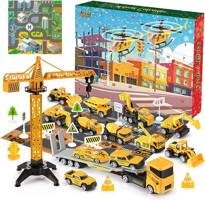 🎁 Byggteknikfordon Adventskalender – 24 överraskningar, diecast-modeller & lärorik lek – perfekt för julkalendern och små ingenjörer 🏗️🚛