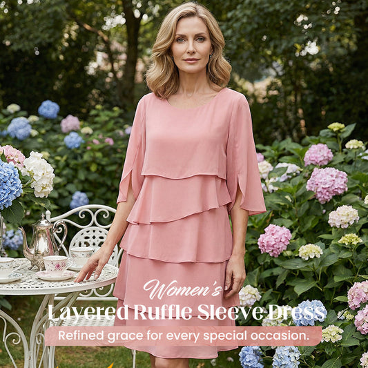 🎁 50% OFF! Women's Elegant Layered Ruffle Sleeve Dress – Effortless Style for Every Occasion 💃