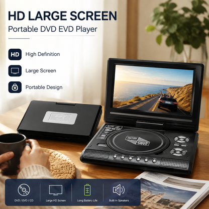 📺 7.8" HD Portabel DVD/EVD-spelare – stor skärm, uppladdningsbar & kompatibel med DVD/CD/USB/SD – Perfekt för hem & resor🎬✨