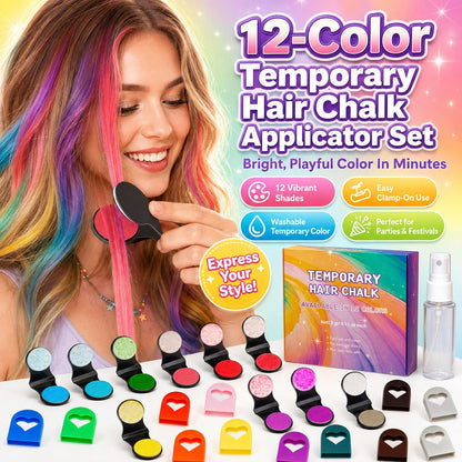 🌈12-färgs tillfällig hårkritapplikator set