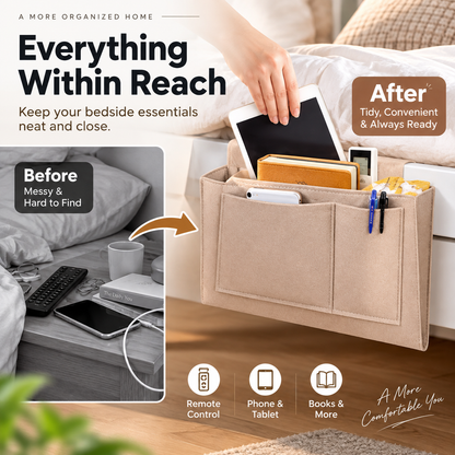 🛏️ Sängförvaringsväska med flera fack – mjukt filtmaterial, rymlig design & enkel installation – perfekt för studentrum, sovrum och små utrymmen 📚✨