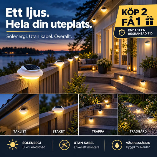 🌞🎁 KÖP 1 FÅ 1 GRATIS! 🔥 Vattentät solcellslampa med 3 LED – laddas av solen, lyser hela natten – perfekt för trädgård, altan och entré ✨