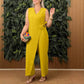 Jumpsuit i enfärgad casual V-hals med knytband för kvinnor
