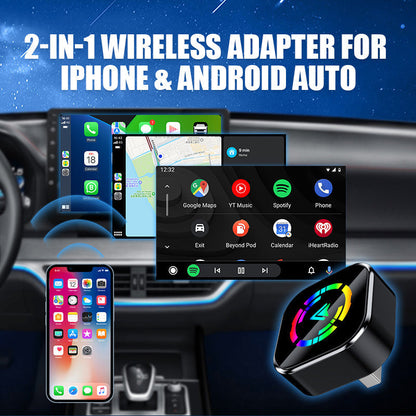 2-i-1 trådlös adapter för iPhone och Android Auto🎵