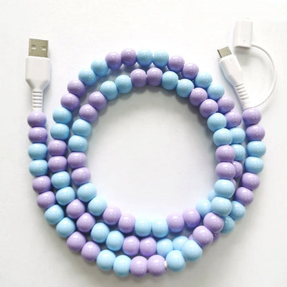 🔥Nya heta produkter🔥2-In-1 USB till typ-C ＆ Belysning Pärlbeströdd laddningsslad🌈