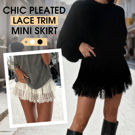 Chic Plisserad Minikjol med Spetskant
