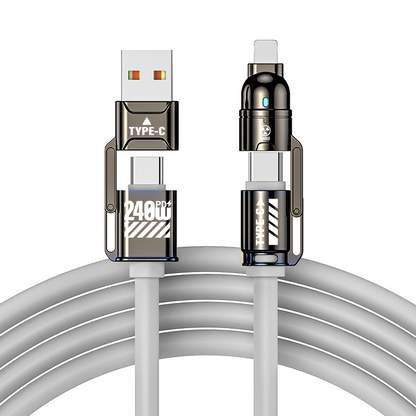 🔌4-i-1-snabbladdningskabel med hög effekt, 240 W PD med flera anslutningar, USB-A/USB-C till Type-C/Lightning, universell laddningskabel för mobiltelefoner och bärbara datorer