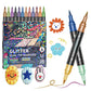 Dubbeländsglittermarkörer – penselspets + fin spets, vattenbaserad & giftfri, 12–48 färger ✨🎨