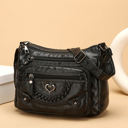 👜✨Korsväska i Mjukt PU-läder – Flera Fickor, Rymligt Huvudfack & Justerbar Rem, 4 Färger 👜✨