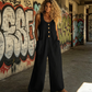 👖Ärmlös Damoverall Med Vida Ben Och Fickor – Sval, Chic & Bekväm👗