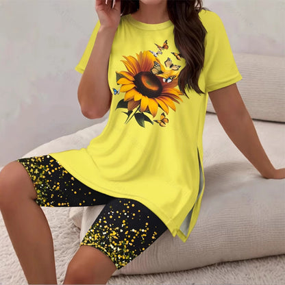 ✨ 👚 Set med mönstrad tunika och shorts för damer – avslappnad passform, slitsar i sidorna och iögonfallande mönster över hela plagget 🩳