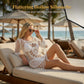 🌊 Boho Virkad Strandklänning med Tofsar – Luftig, flödande & bohemisk chic – perfekt vid poolen, stranden eller på sommarsemester – justerbar passform 🧶