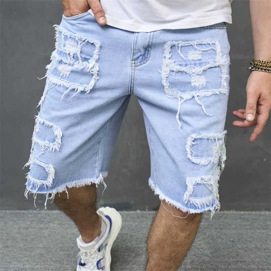 Slitna Jeansshorts för Herr med Fransiga Detaljer