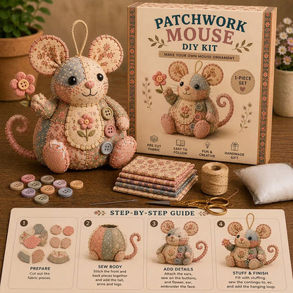 🧵🐭 Vintage lapptäcksmus DIY-kit – Allt inkluderat & perfekt för nybörjare!
