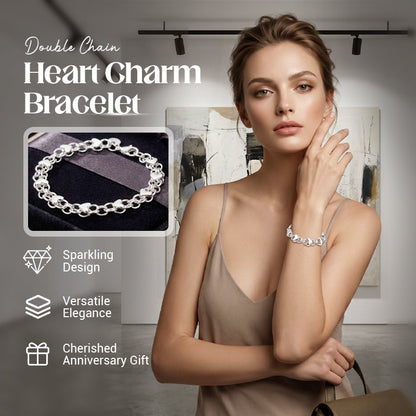 ⏰ Hjärtcharm-armband med dubbelkedja – diskret elegans, perfekt att bära ensam eller stapla med andra smycken 🌸