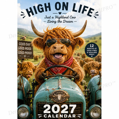 🐮2027 Highlandko Väggkalender – Rolig A4 Kalender för Hemmet | Designad av Isabel Kline🎨📆