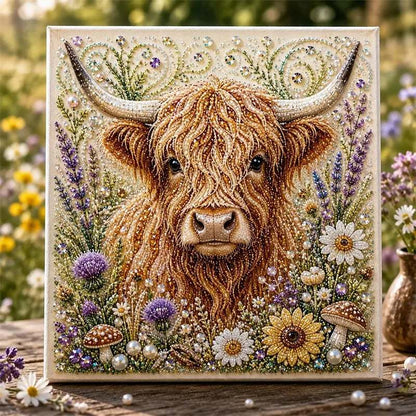 🏆 Highland Ko Pärlkonst DIY‑kit – skapa fantastisk 3D‑konst med glittrande pärlor – avkopplande, kreativt & perfekt som present 🦉💛