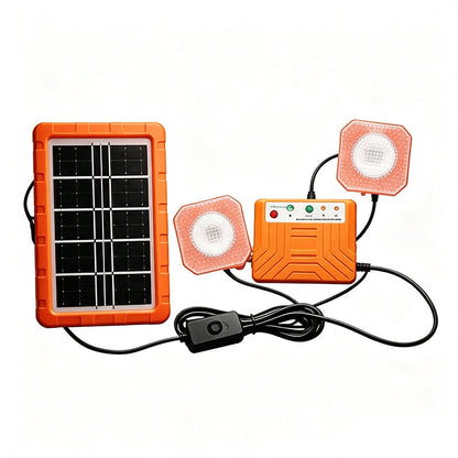 ☀️Bärbart solenergisystem🔋4W solpanel, 2400mAh batteri, med LED-lampor🛡️