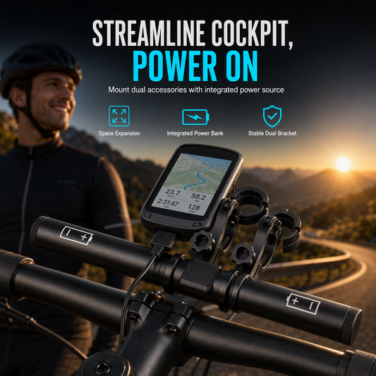 🔋 Cykelstyrförlängare – kombinerar powerbank & lamphållare – dubbla cockpitutrymmet & ladda på språng – perfekt för långturer ⚡